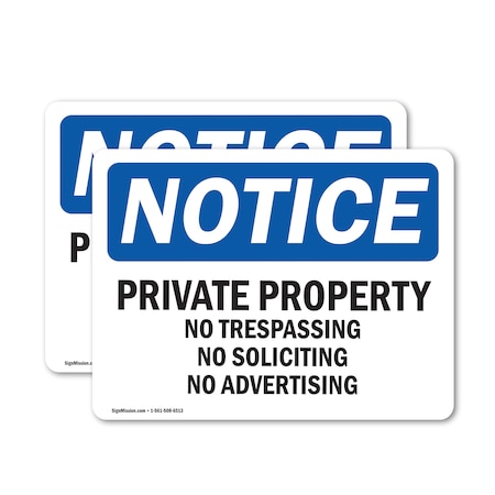 Signmission Private Property No Trespassing No Soliciting OSHA Notice Sign, Vinyl Decal, 5in W x 3.5in L, 2PK OS-2PACK-NS-D-35-L-17848
